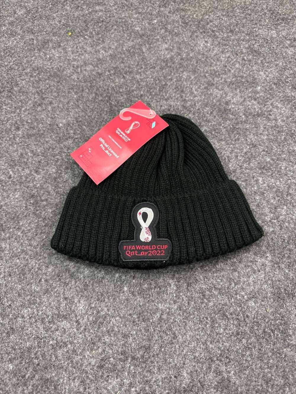 FIFA World Cup Qatar 2022 Official Licensed Black Ribbed Cuffed Beanie Hat Mens